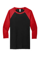 Front View of Blck/Red BELLA+CANVAS Unisex 3/4-Sleeve Baseball Tee. BC3200