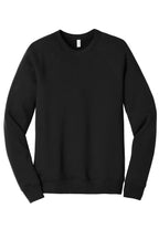 Front View of Blk Poly-Cttn BELLA+CANVAS Unisex Sponge Fleece Raglan Sweatshirt. BC3901