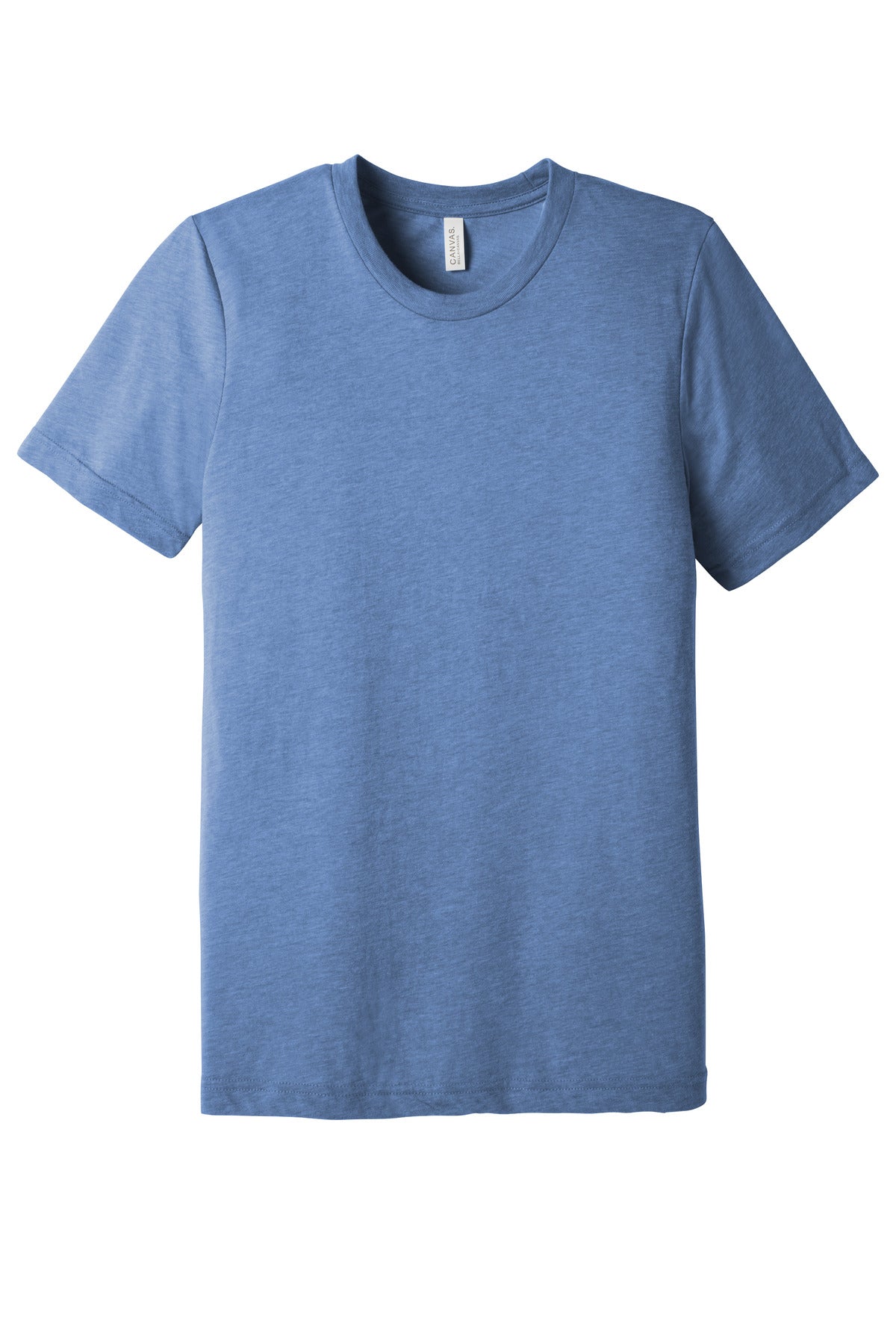 Front View of Blue TB BELLA+CANVAS Unisex Triblend Short Sleeve Tee. BC3413