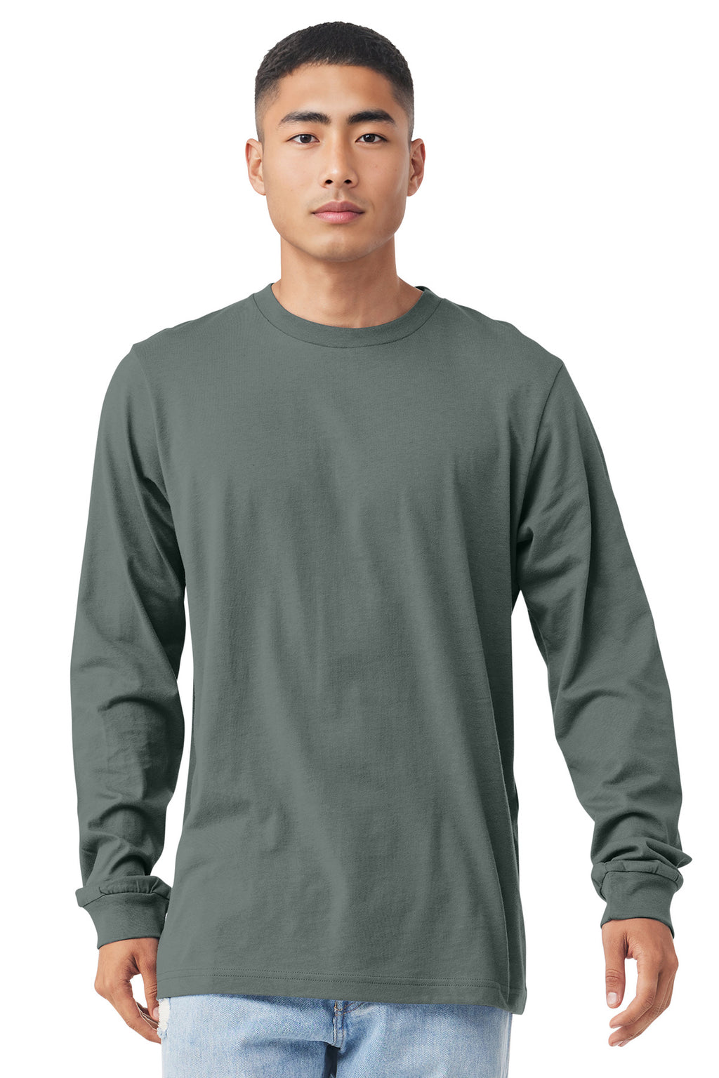 Front View of BlueStorm BELLA+CANVAS Unisex Jersey Long Sleeve Tee. BC3501