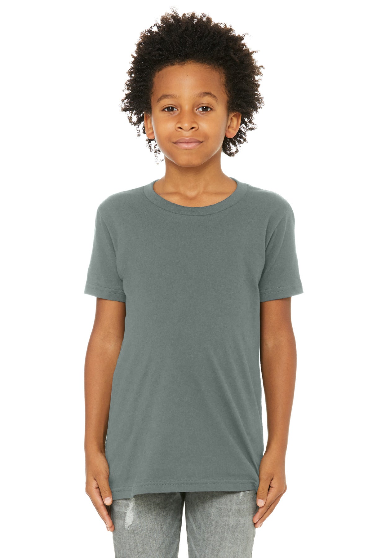 Front View of BlueStorm BELLA+CANVAS Youth Jersey Short Sleeve Tee. BC3001Y