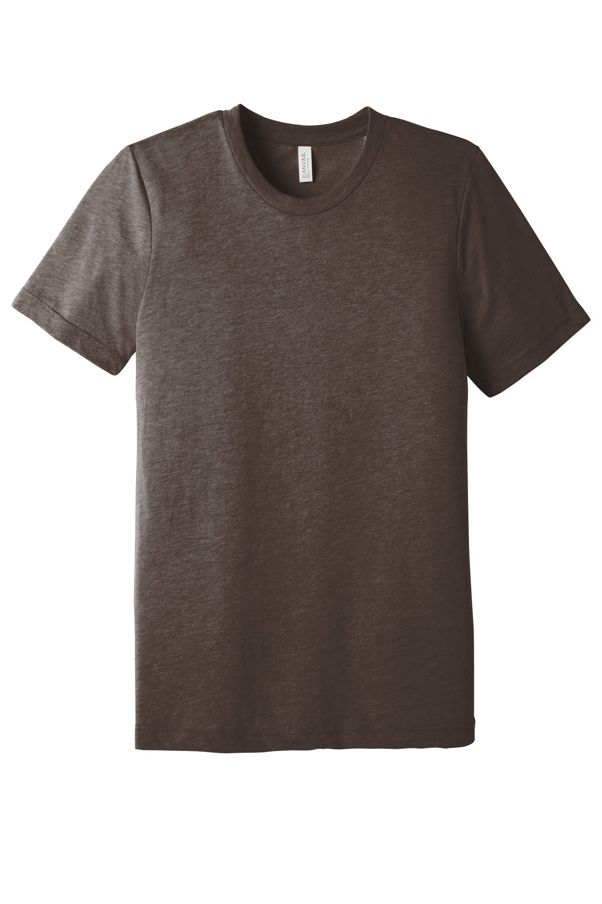 Front View of Brown TB BELLA+CANVAS Unisex Triblend Short Sleeve Tee. BC3413
