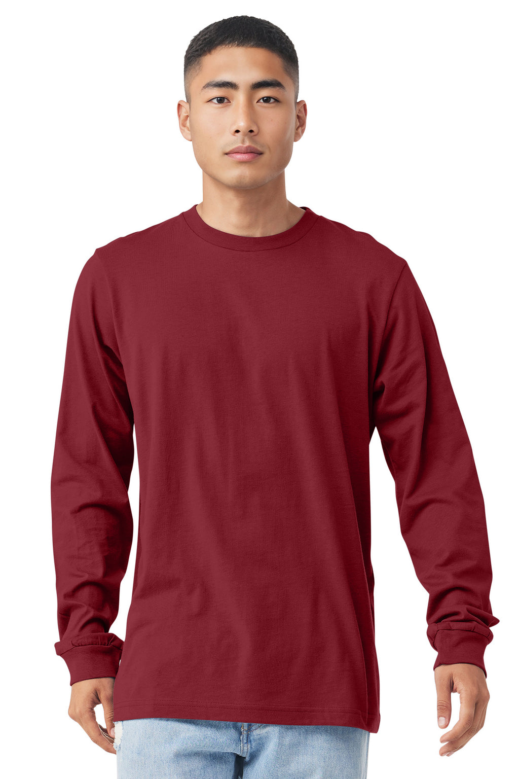 Front View of Cardinal BELLA+CANVAS Unisex Jersey Long Sleeve Tee. BC3501