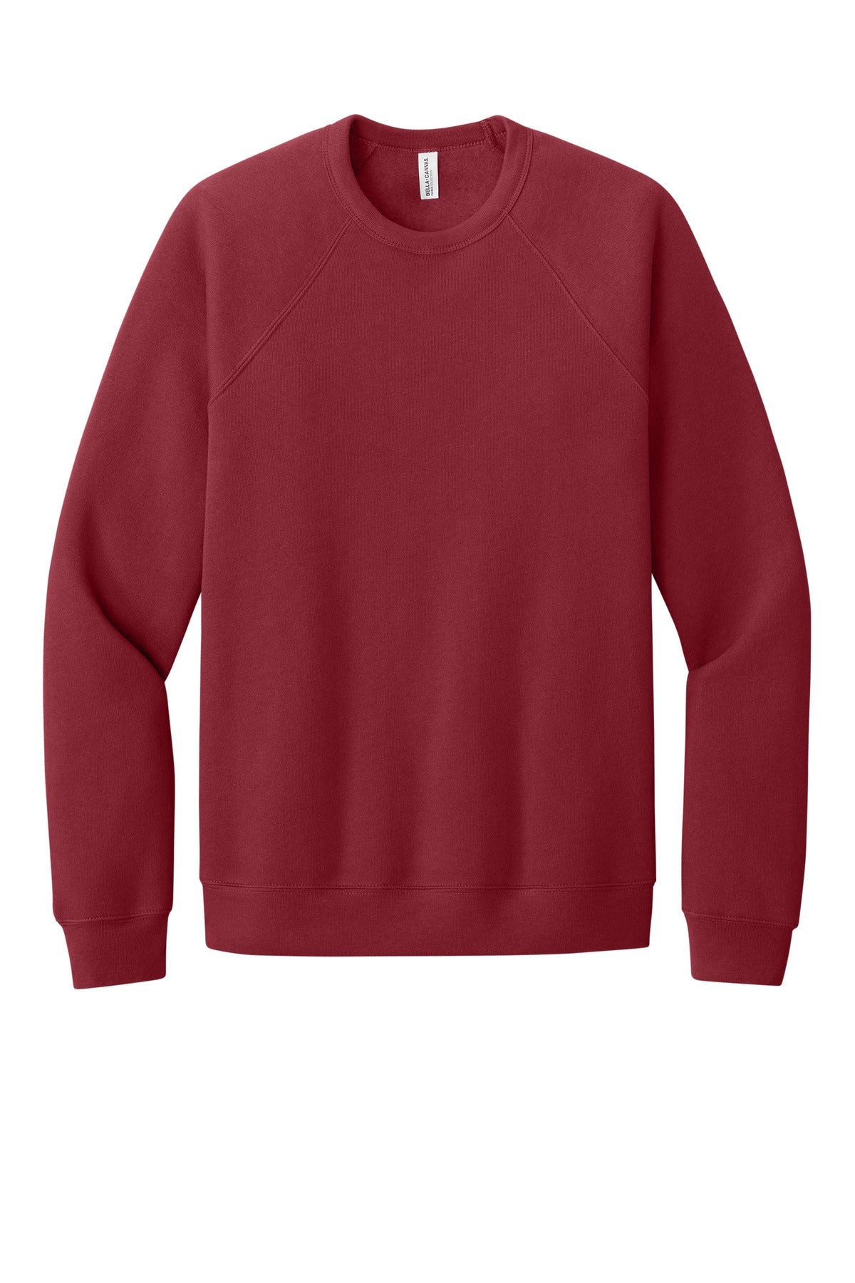 Front View of Cardinal BELLA+CANVAS Unisex Sponge Fleece Raglan Sweatshirt. BC3901