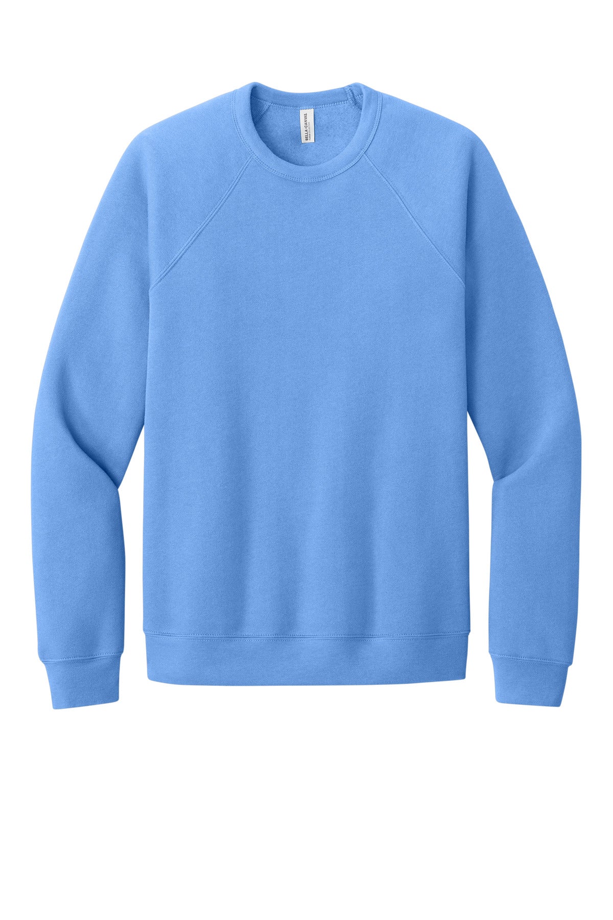 Front View of CarolinaBl BELLA+CANVAS Unisex Sponge Fleece Raglan Sweatshirt. BC3901