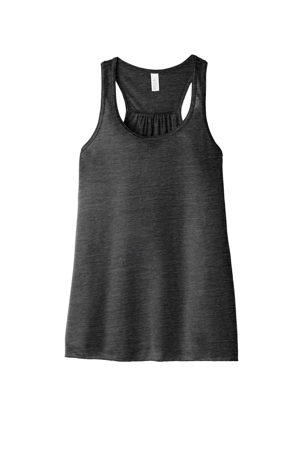 Front View of Char Blk Slub BELLA+CANVAS Women's Flowy Racerback Tank. BC8800