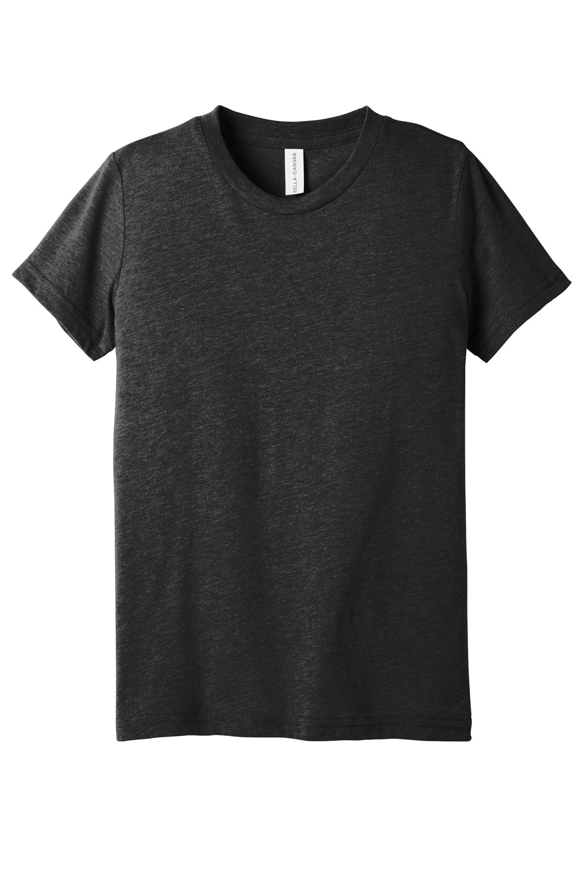 Front View of Char-Blk TB BELLA+CANVAS Youth Triblend Short Sleeve Tee. BC3413Y