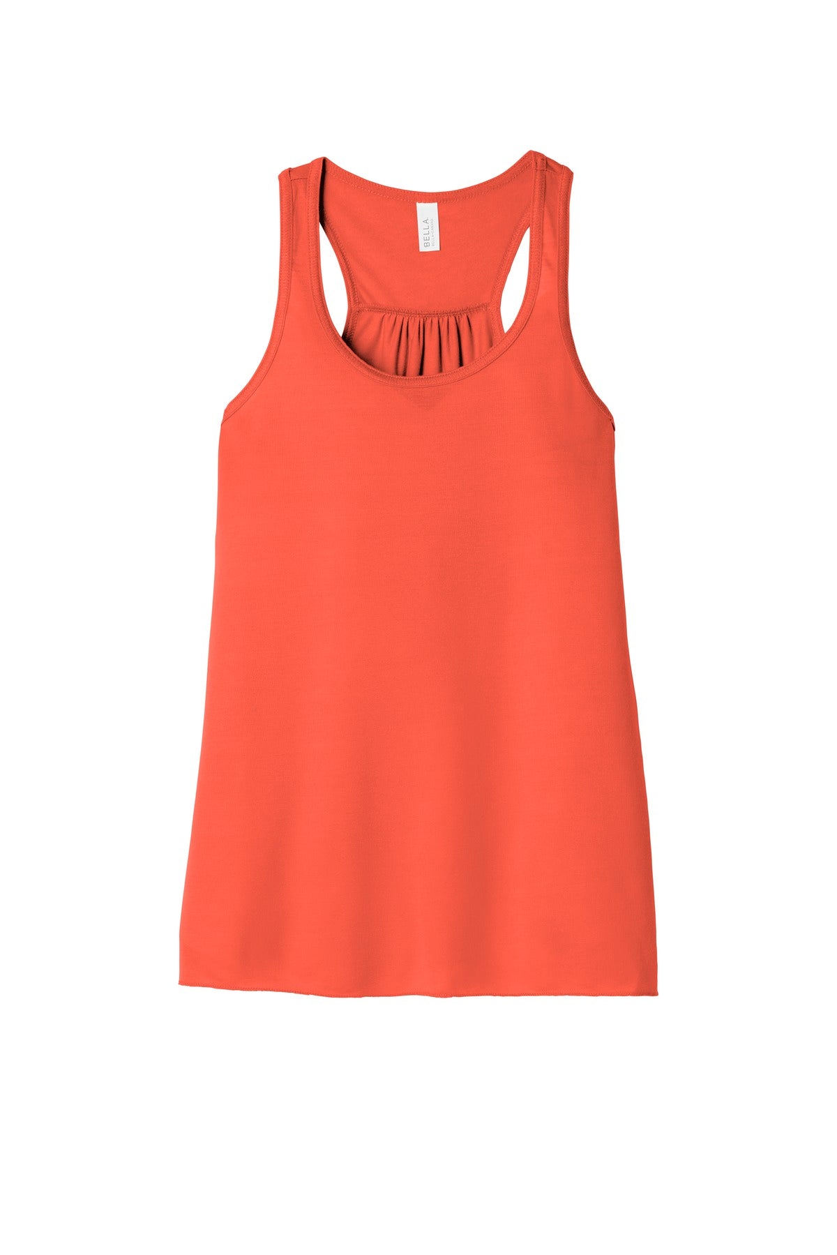 Front View of Coral BELLA+CANVAS Women's Flowy Racerback Tank. BC8800
