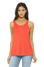 Front View of Coral BELLA+CANVAS Women's Flowy Racerback Tank. BC8800