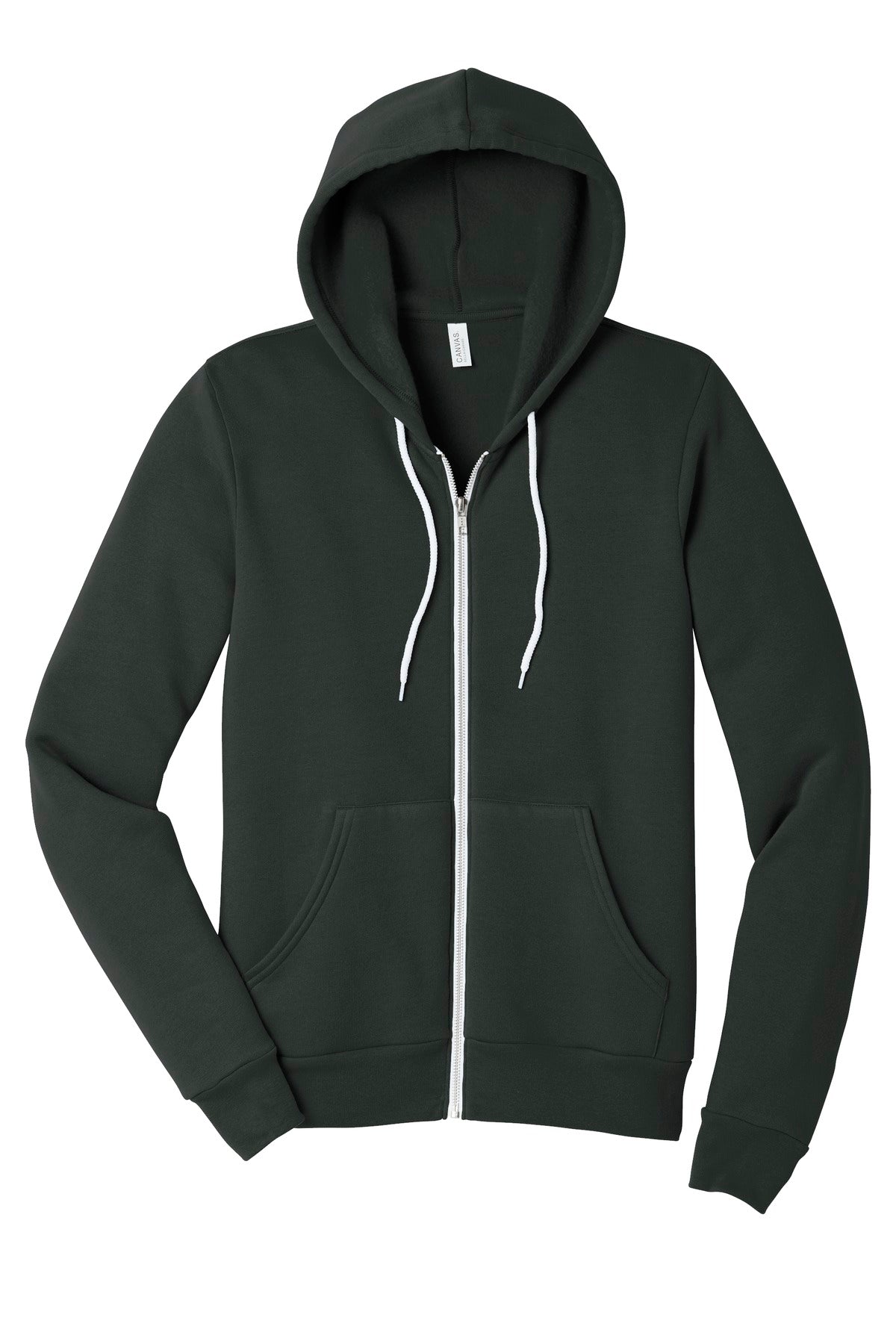 Front View of Dark Grey BELLA+CANVAS Unisex Sponge Fleece Full-Zip Hoodie. BC3739