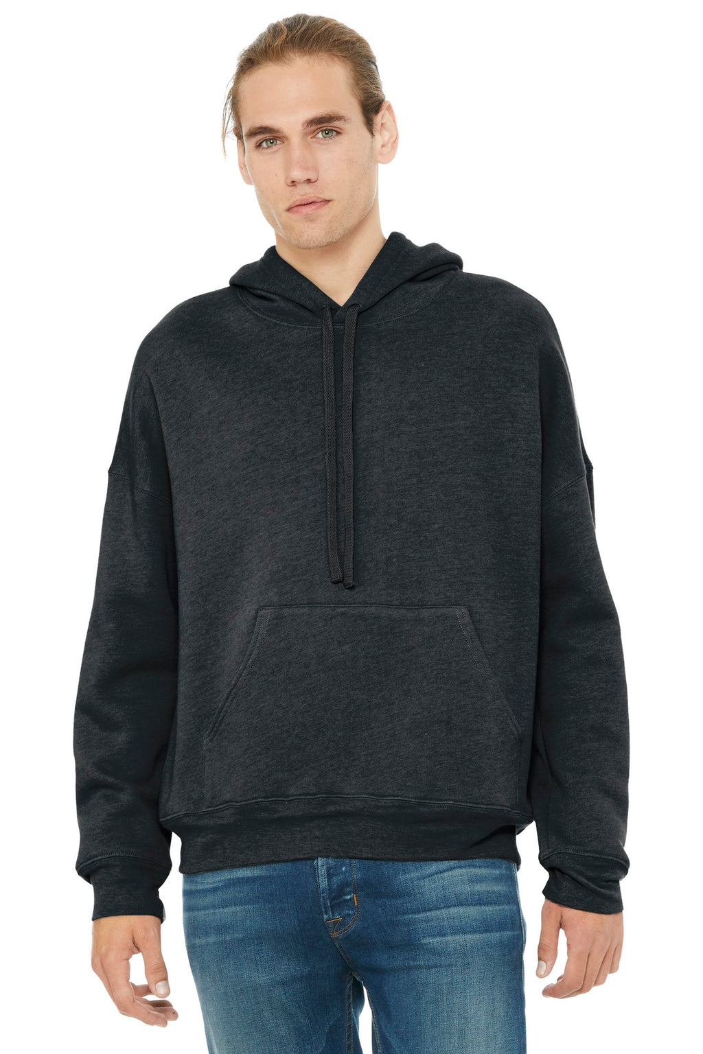 Front View of Dark Grey Ht BELLA+CANVAS Unisex Sponge Fleece Pullover DTM Hoodie. BC3729