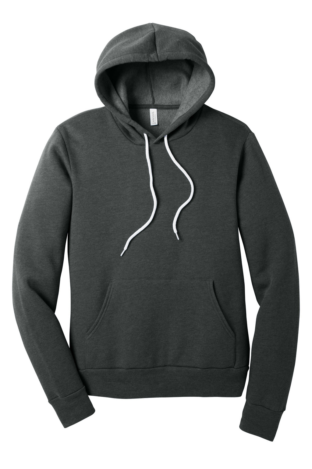 Front View of Dark Grey Ht BELLA+CANVAS Unisex Sponge Fleece Pullover Hoodie. BC3719
