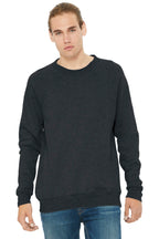 Front View of Dark Grey Ht BELLA+CANVAS Unisex Sponge Fleece Raglan Sweatshirt. BC3901