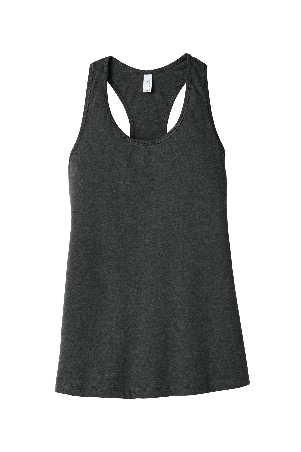 Front View of Dark Grey Ht BELLA+CANVAS Women's Jersey Racerback Tank. BC6008