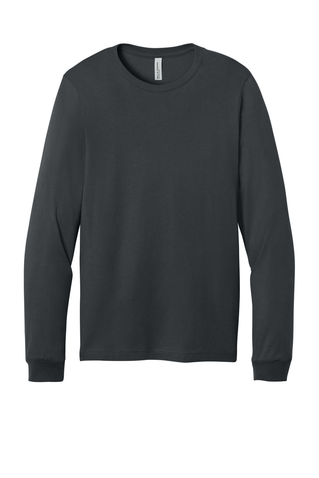 Front View of DarkGrey BELLA+CANVAS Unisex Jersey Long Sleeve Tee. BC3501
