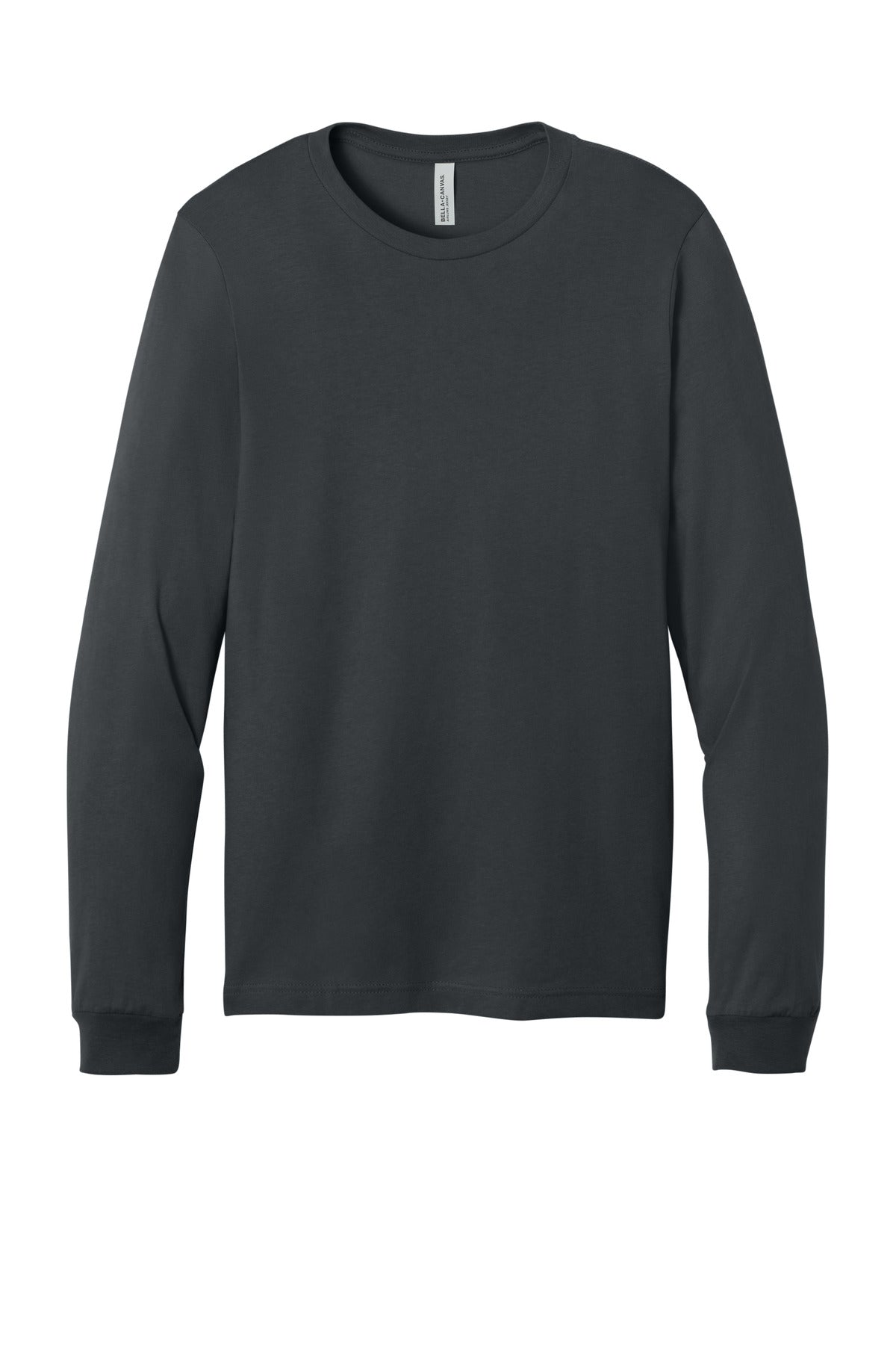 Front View of DarkGrey BELLA+CANVAS Unisex Jersey Long Sleeve Tee. BC3501