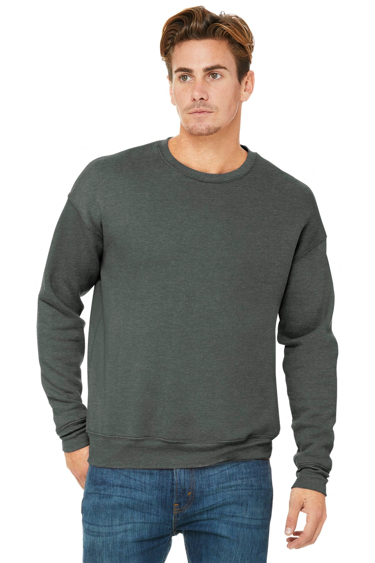 Front View of Deep Ht BELLA+CANVAS Unisex Sponge Fleece Drop Shoulder Sweatshirt. BC3945