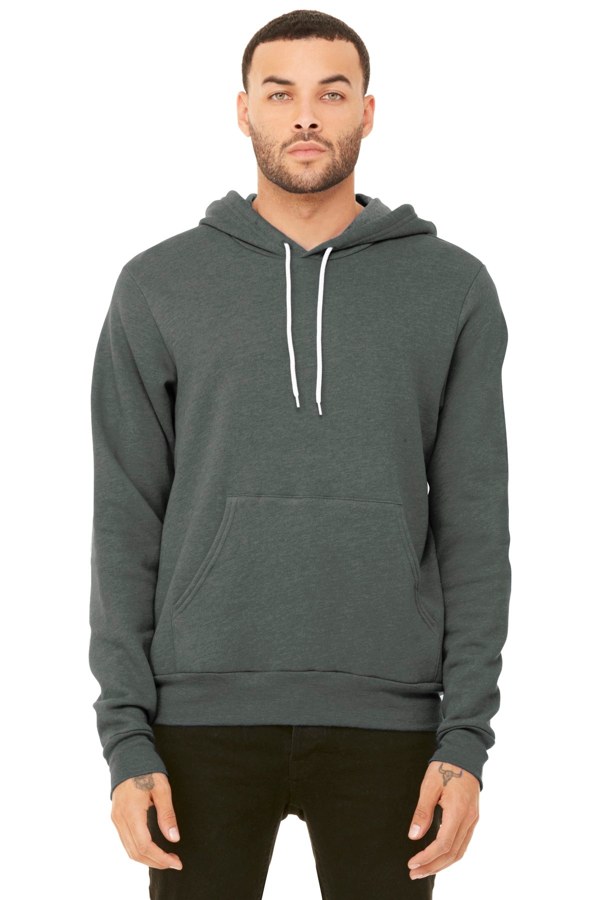 Front View of Deep Ht BELLA+CANVAS Unisex Sponge Fleece Pullover Hoodie. BC3719