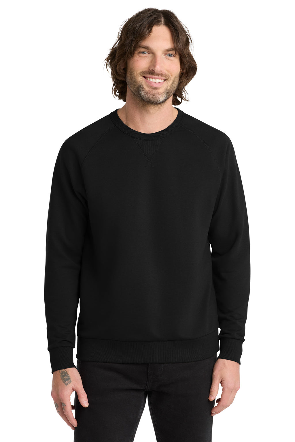 Front View of DeepBlack Allmade Unisex Organic French Terry Crewneck Sweatshirt AL4004