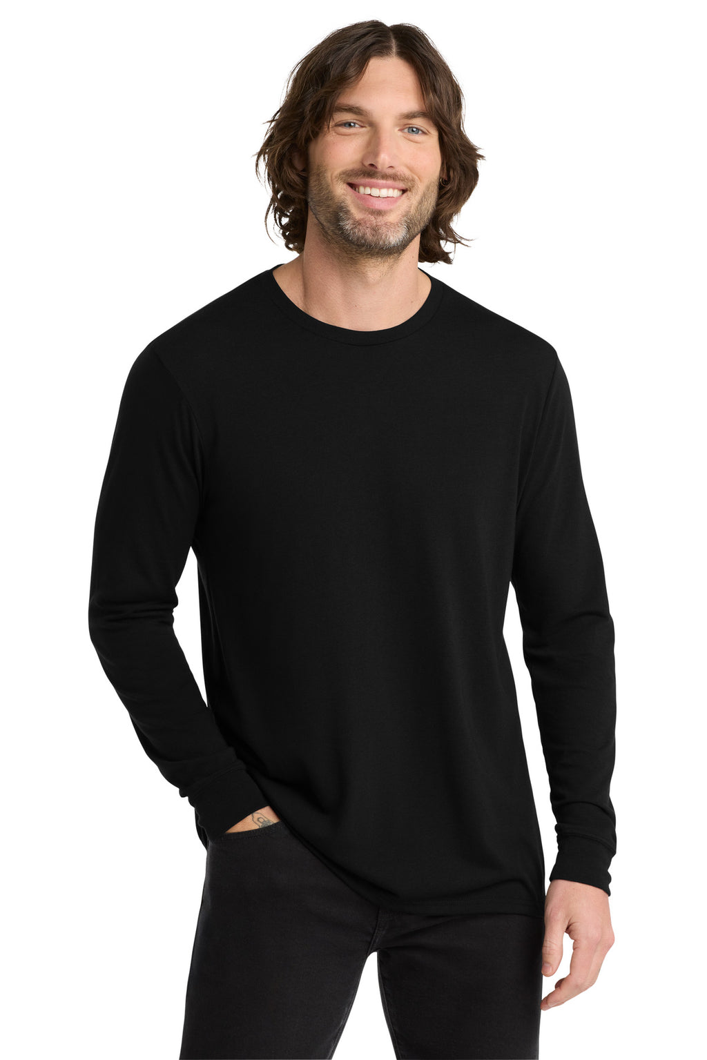 Front View of DeepBlack Allmade Unisex Tri-Blend Long Sleeve Tee AL6004