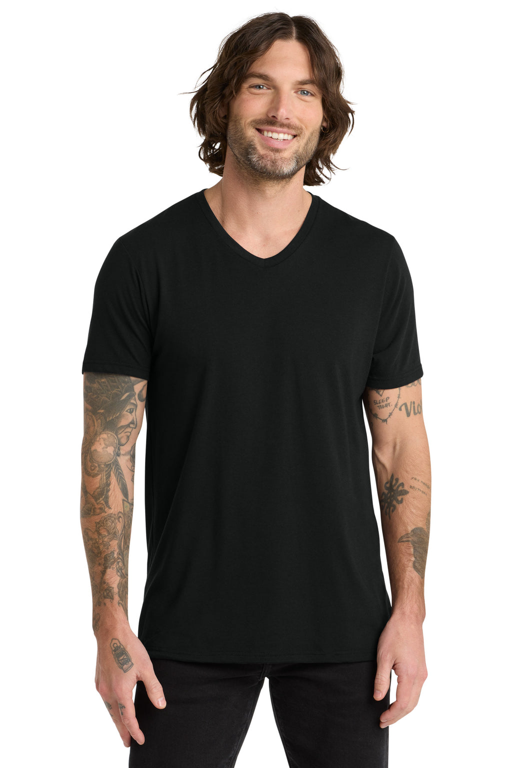 Front View of DeepBlack Allmade Unisex Tri-Blend V-Neck Tee AL2014