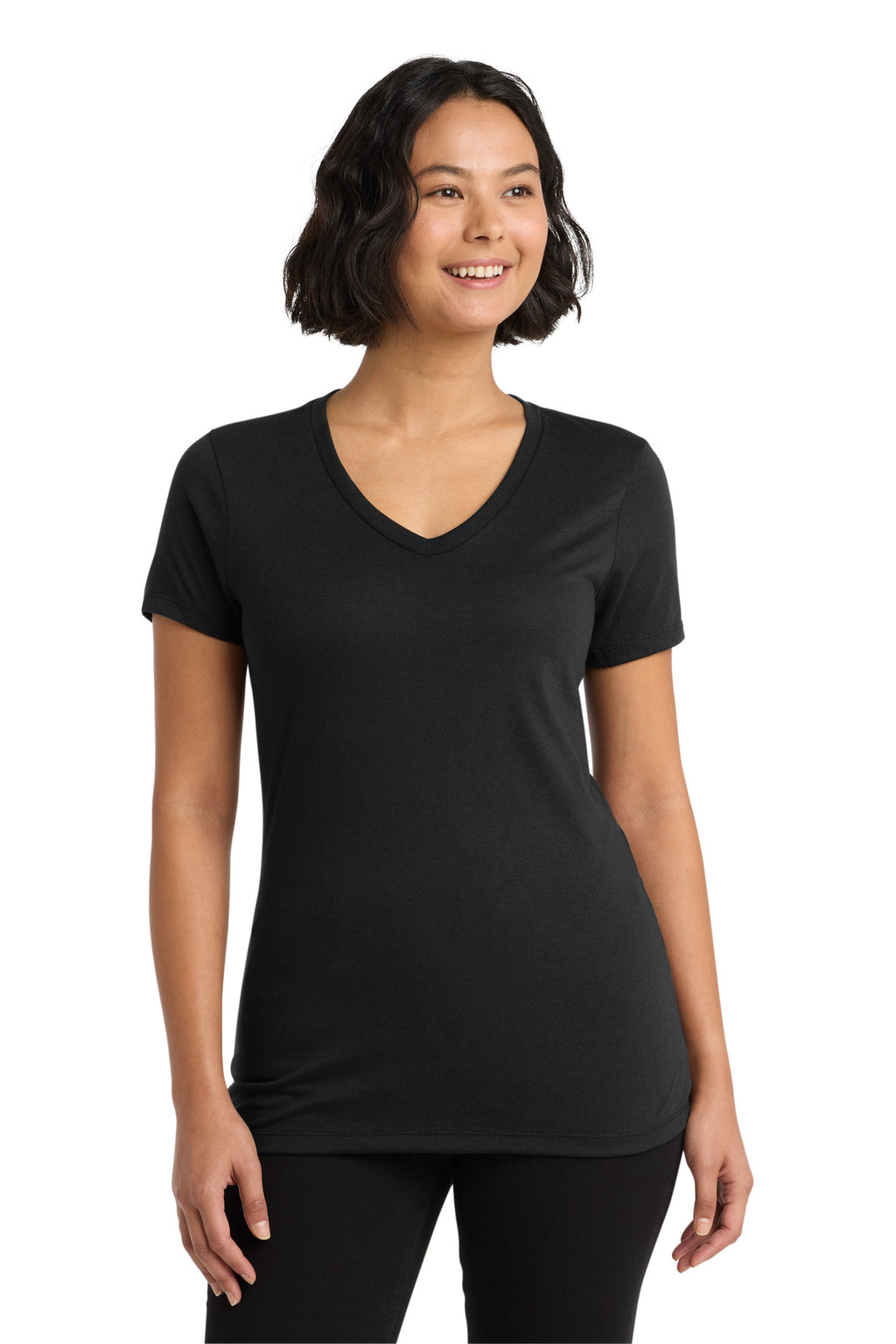 Front View of DeepBlack Allmade Women's Tri-Blend V-Neck Tee AL2018