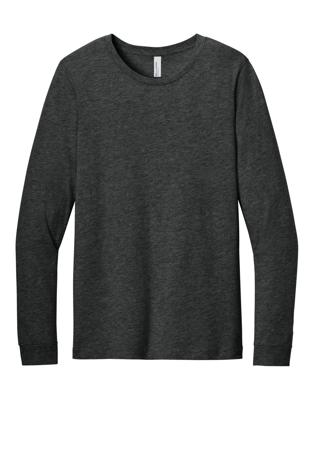 Front View of DkGyHthr BELLA+CANVAS Unisex Heather CVC Long Sleeve Tee BC3501CVC