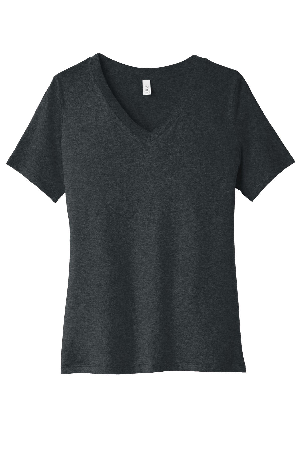 Front View of DkGyHthr BELLA+CANVAS Women's Relaxed Heather CVC V-Neck Tee BC6405CVC