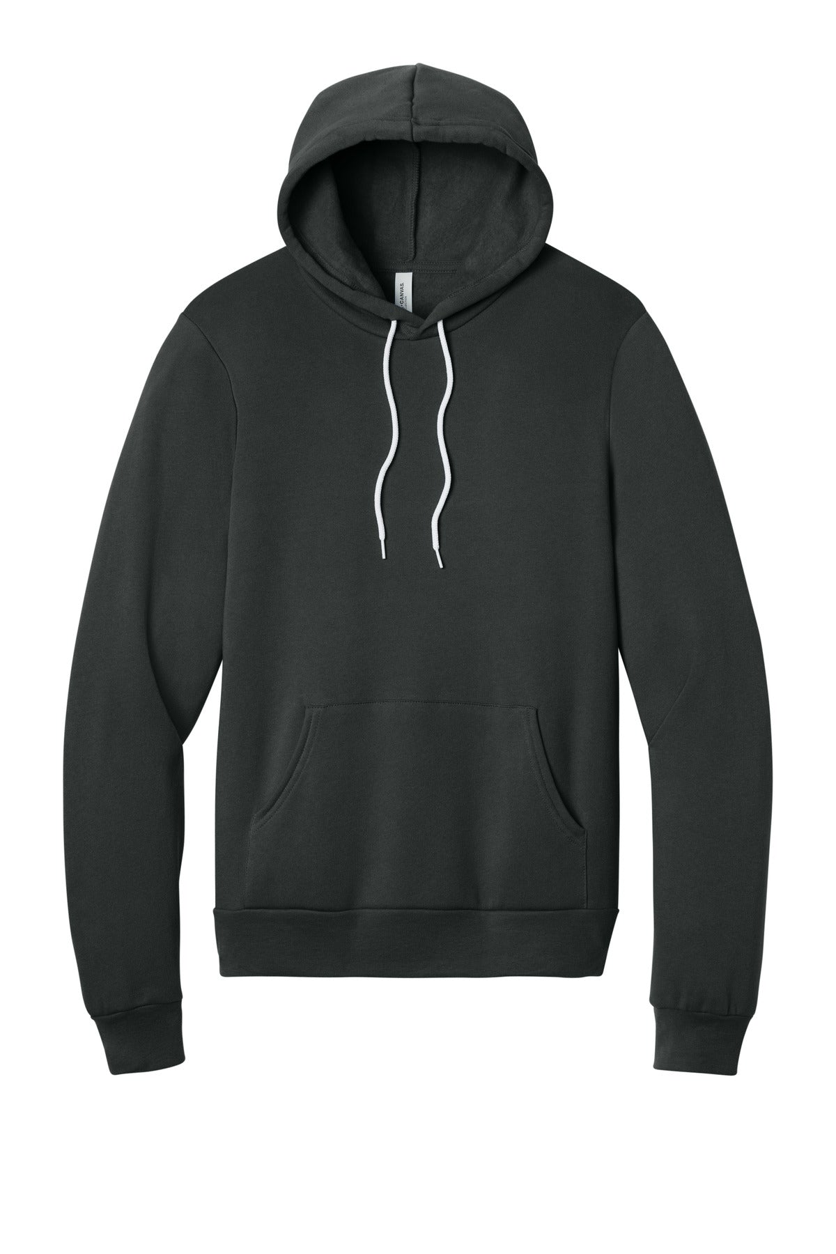 Front View of DTG Dark Grey BELLA+CANVAS Unisex Sponge Fleece Pullover Hoodie. BC3719