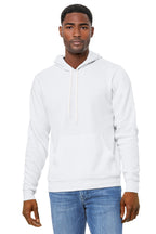 Front View of DTG White BELLA+CANVAS Unisex Sponge Fleece Pullover Hoodie. BC3719