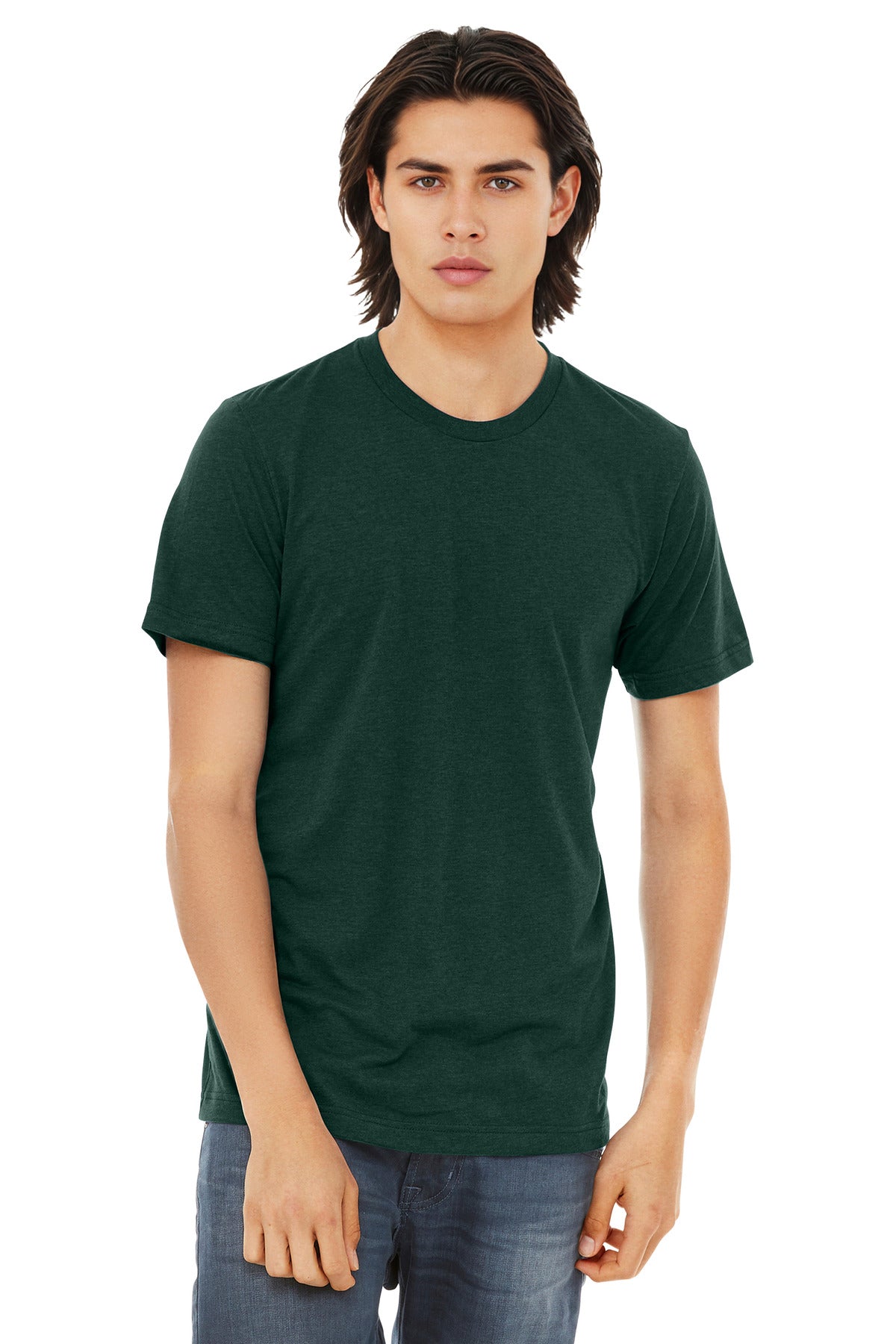 Front View of Emerald TB BELLA+CANVAS Unisex Triblend Short Sleeve Tee. BC3413