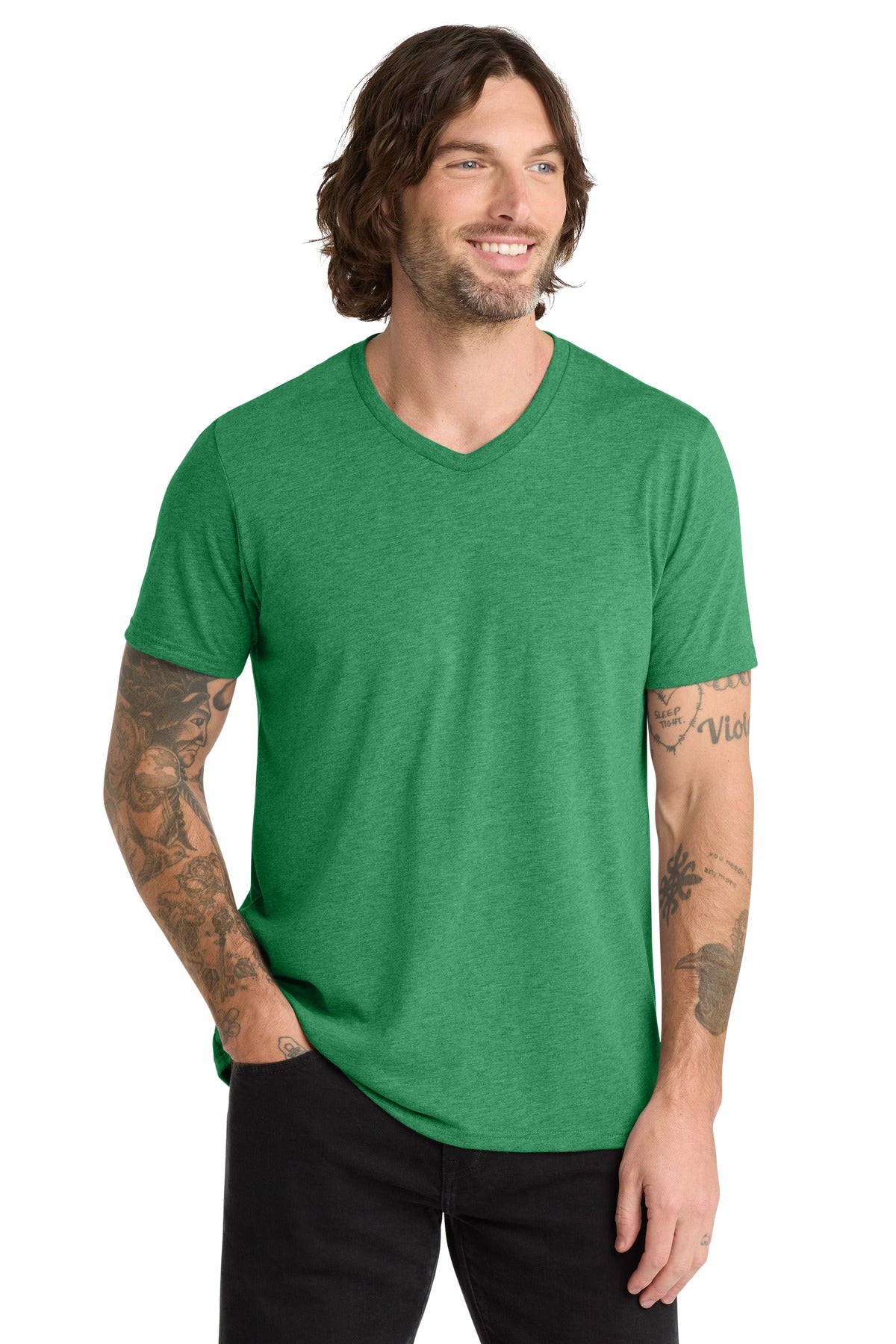 Front View of Enviro Green Allmade Unisex Tri-Blend V-Neck Tee AL2014