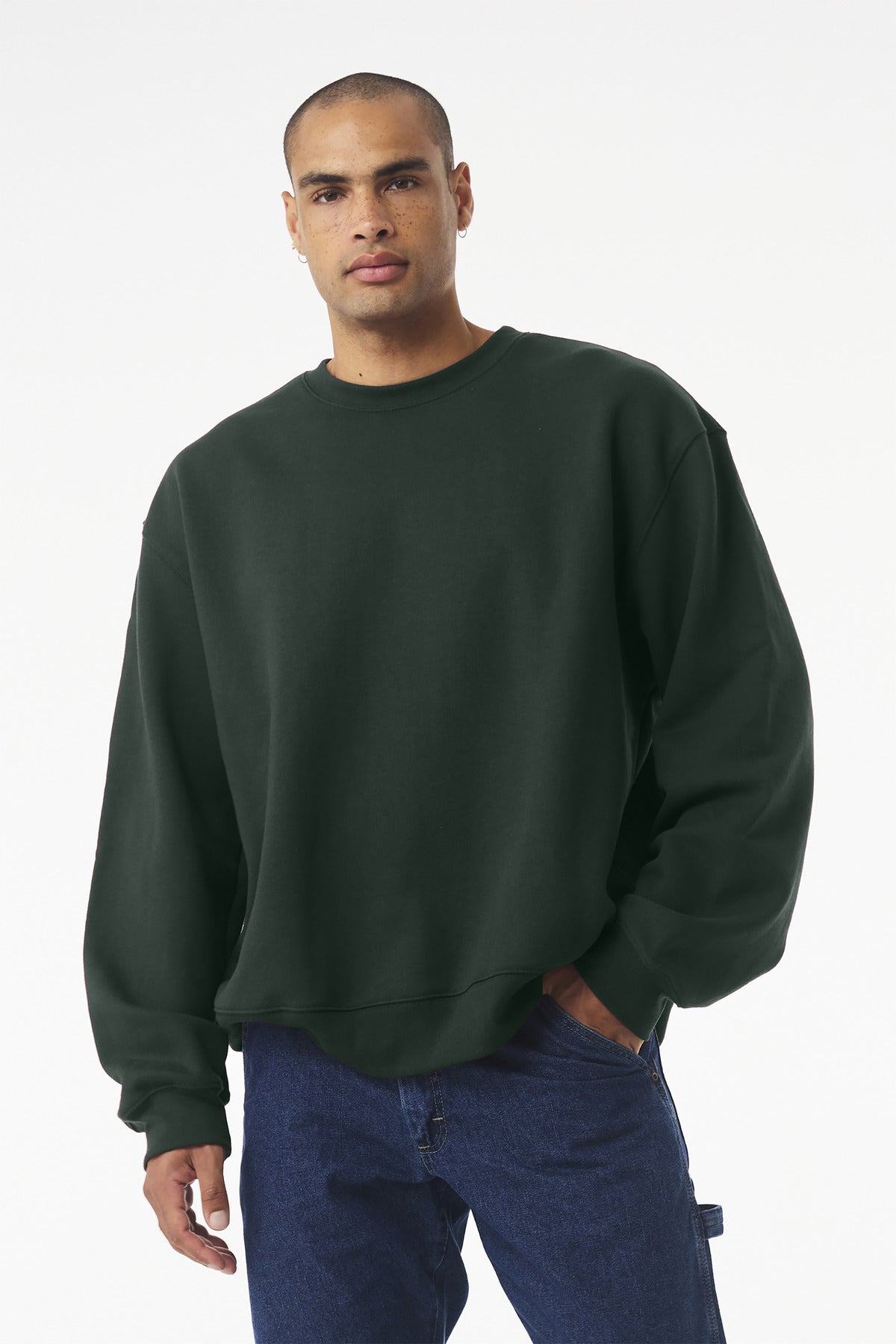 Front View of Forest BELLA+CANVAS Unisex 10-Ounce Heavyweight Crewneck Sweatshirt BC4711