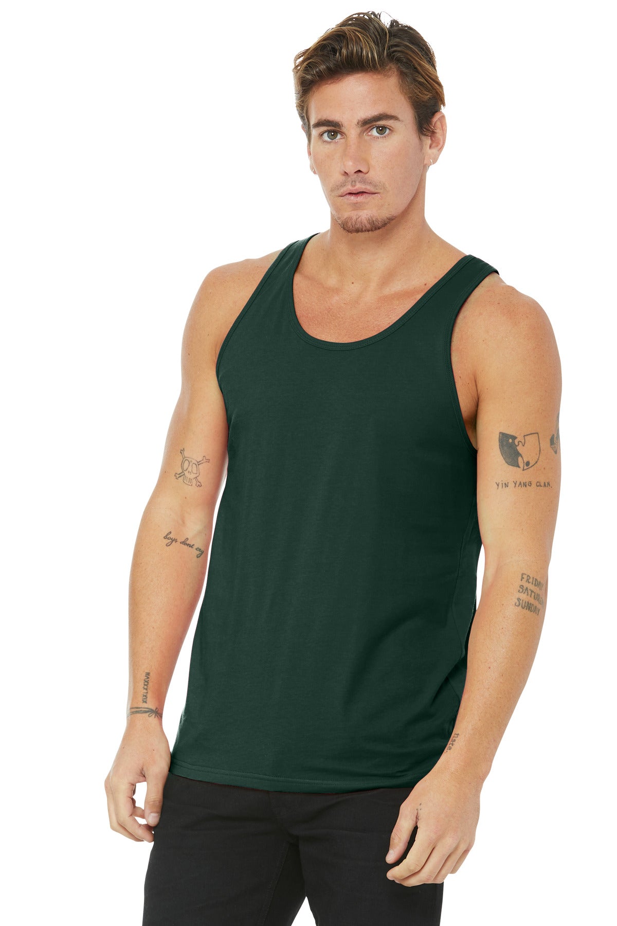 Front View of Forest BELLA+CANVAS Unisex Jersey Tank. BC3480