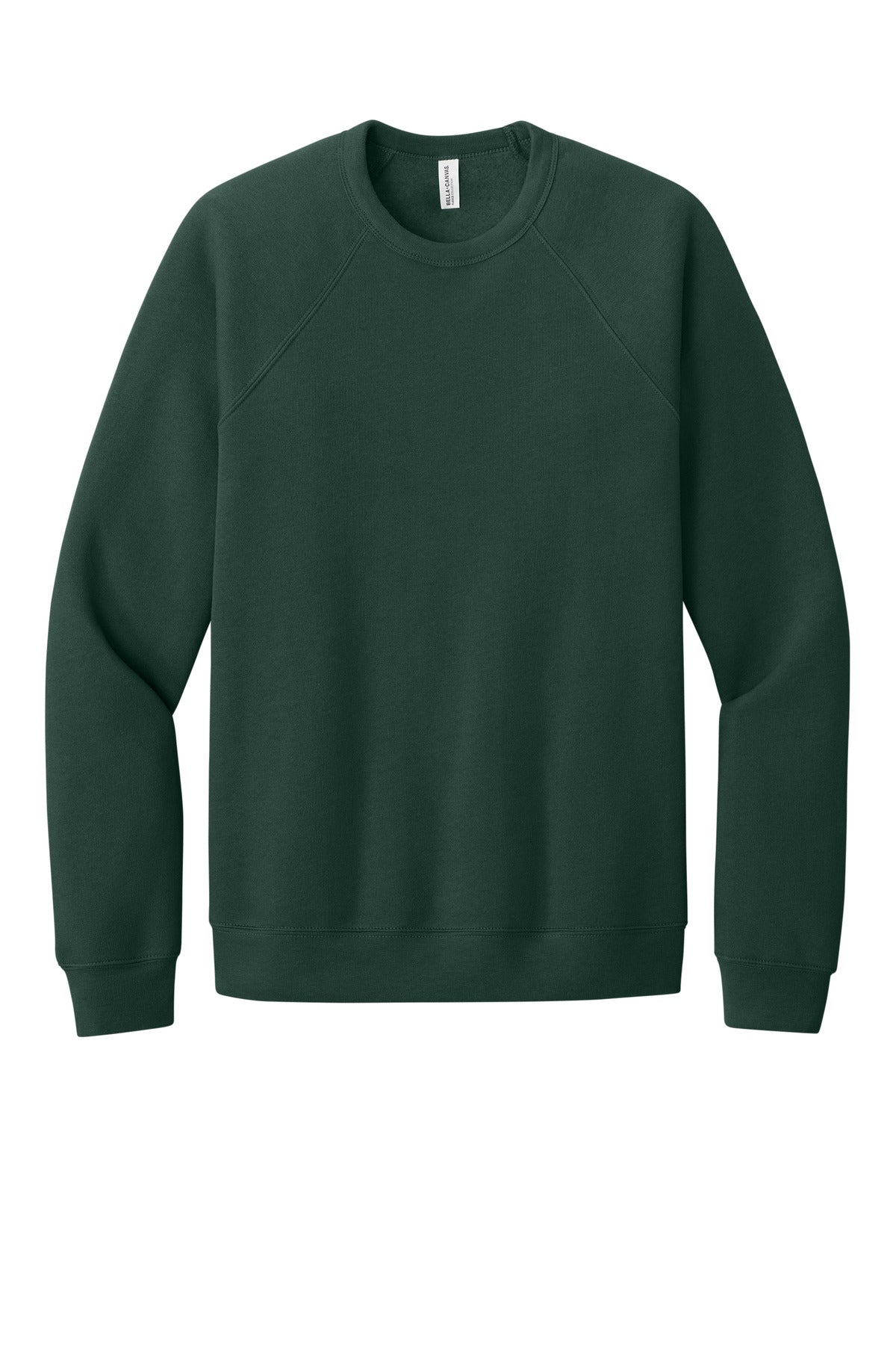Front View of Forest BELLA+CANVAS Unisex Sponge Fleece Raglan Sweatshirt. BC3901