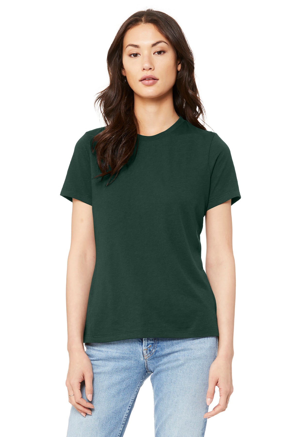 Front View of FOREST BELLA+CANVAS Women's Relaxed Jersey Short Sleeve Tee. BC6400