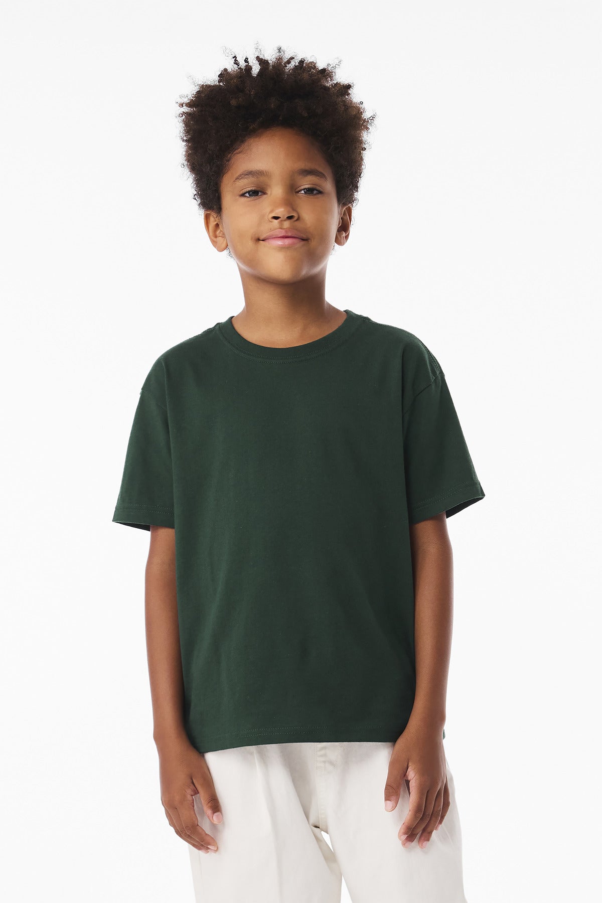 Front View of FOREST BELLA+CANVAS Youth 6-Ounce Heavyweight Tee BC3010Y