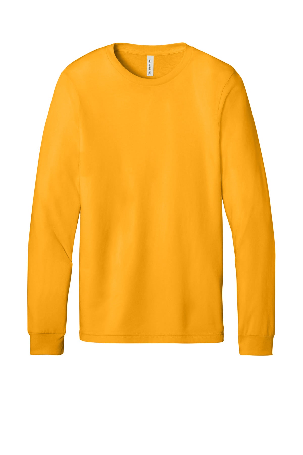 Front View of Gold BELLA+CANVAS Unisex Jersey Long Sleeve Tee. BC3501