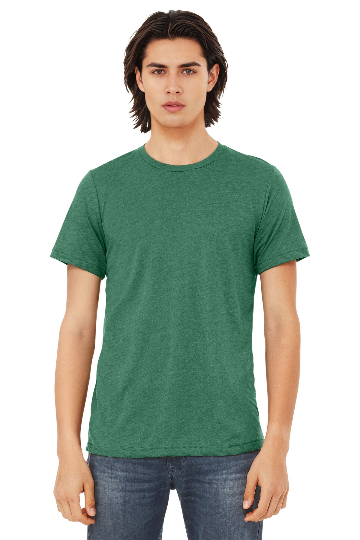 Front View of Grass Grn TB BELLA+CANVAS Unisex Triblend Short Sleeve Tee. BC3413
