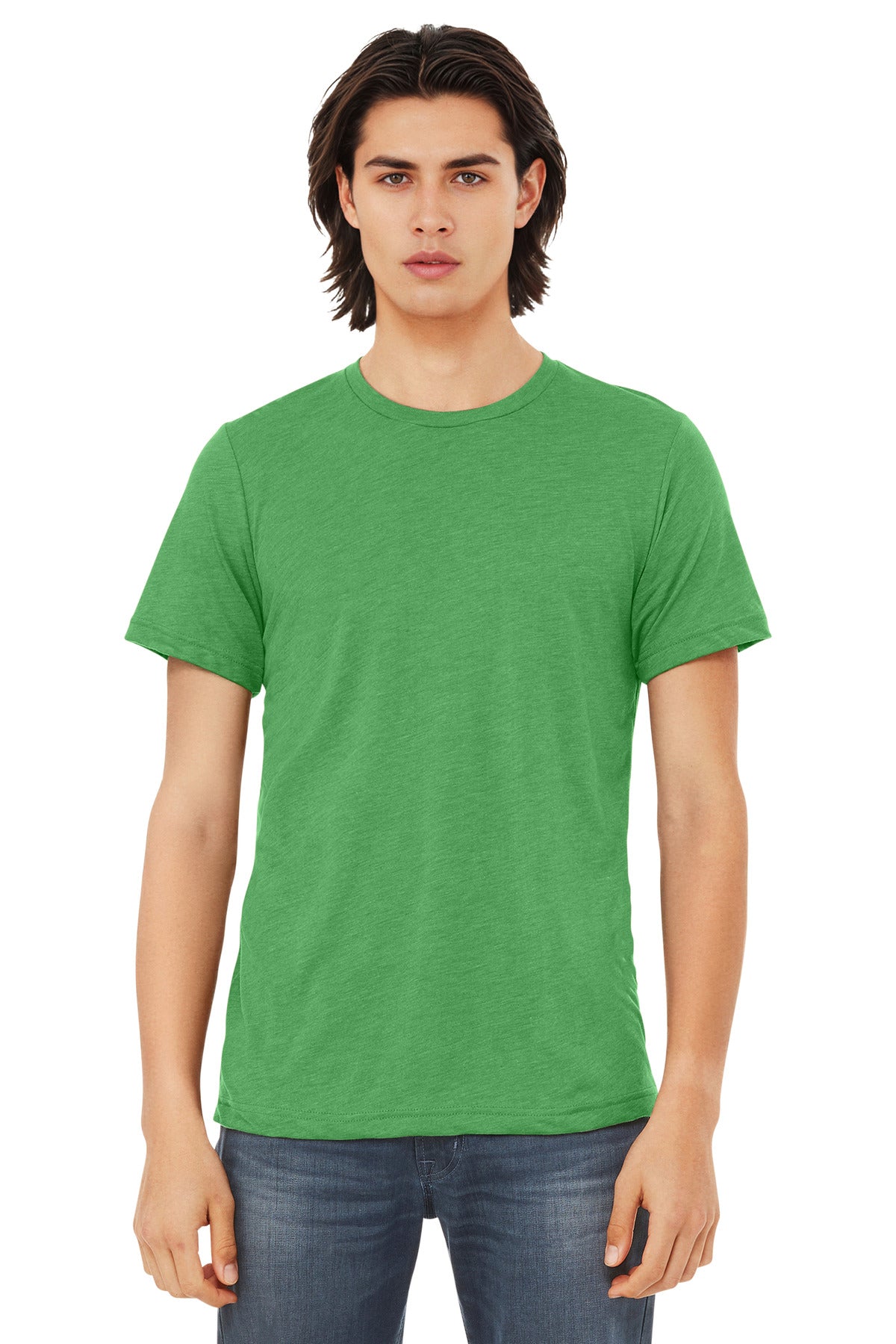 Front View of Green TB BELLA+CANVAS Unisex Triblend Short Sleeve Tee. BC3413