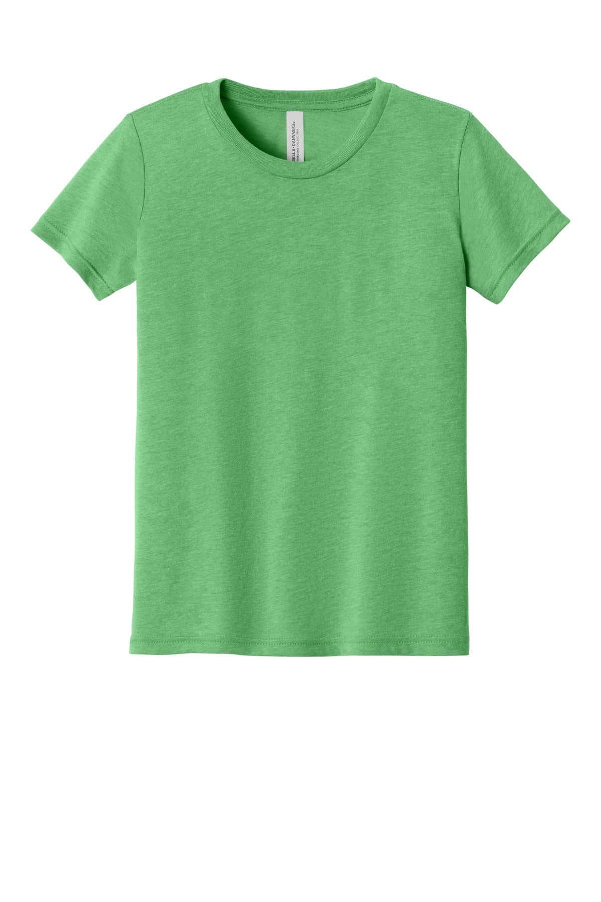 Front View of Green TB BELLA+CANVAS Youth Triblend Short Sleeve Tee. BC3413Y