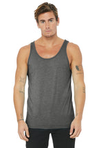 Front View of Grey TB BELLA+CANVAS Unisex Jersey Tank. BC3480