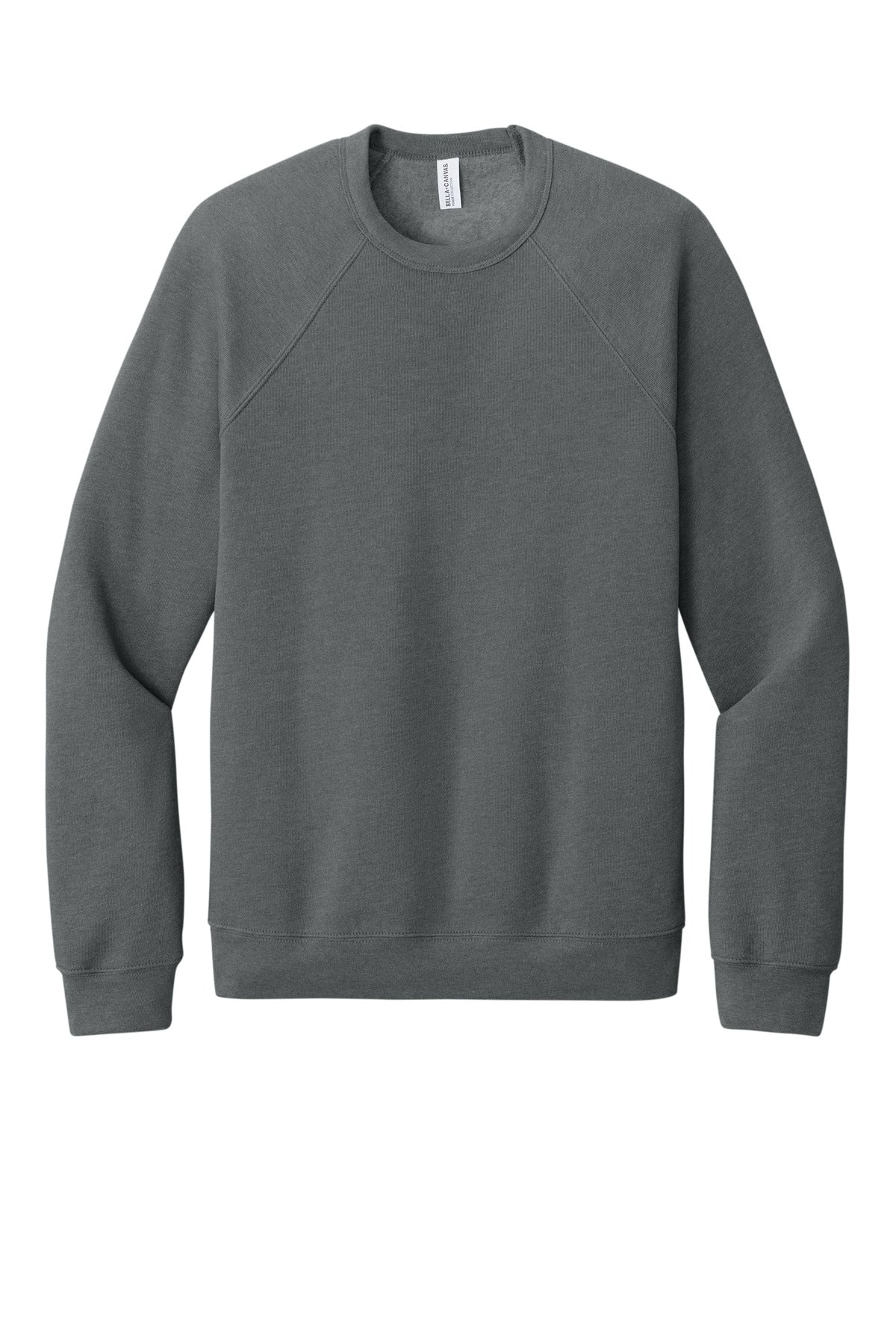 Front View of Grey TB BELLA+CANVAS Unisex Sponge Fleece Raglan Sweatshirt. BC3901