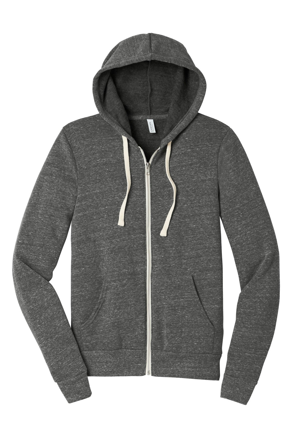 Front View of Grey TB BELLA+CANVAS Unisex Triblend Sponge Fleece Full-Zip Hoodie. BC3909