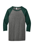 Front View of Grey/Emerld TB BELLA+CANVAS Unisex 3/4-Sleeve Baseball Tee. BC3200