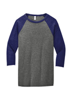 Front View of Grey/Navy TB BELLA+CANVAS Unisex 3/4-Sleeve Baseball Tee. BC3200