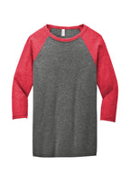 Front View of Grey/Red TB BELLA+CANVAS Unisex 3/4-Sleeve Baseball Tee. BC3200