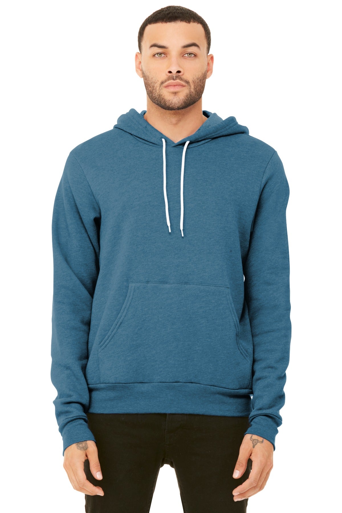 Front View of Ht Deep Teal BELLA+CANVAS Unisex Sponge Fleece Pullover Hoodie. BC3719