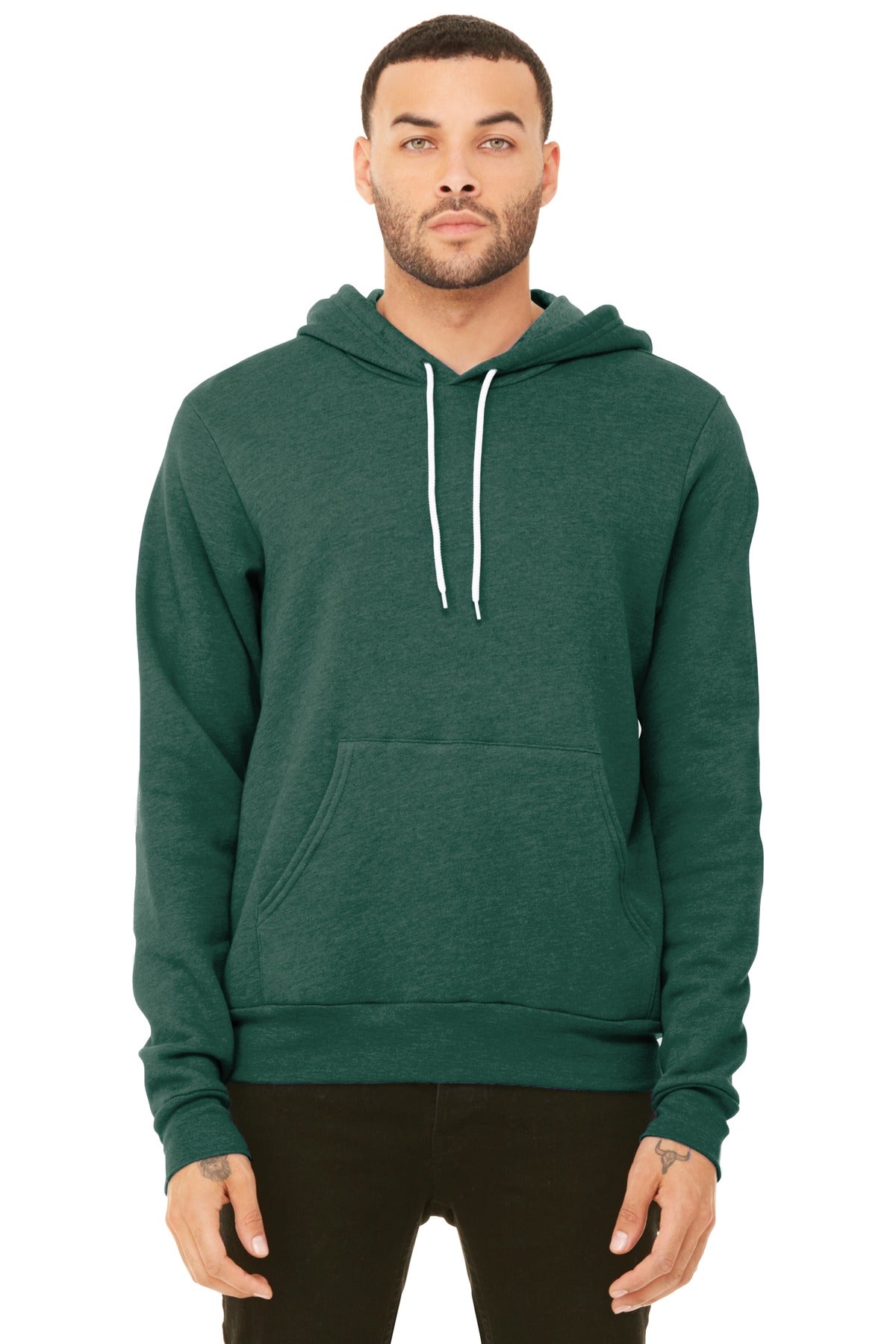 Front View of Ht Forest BELLA+CANVAS Unisex Sponge Fleece Pullover Hoodie. BC3719