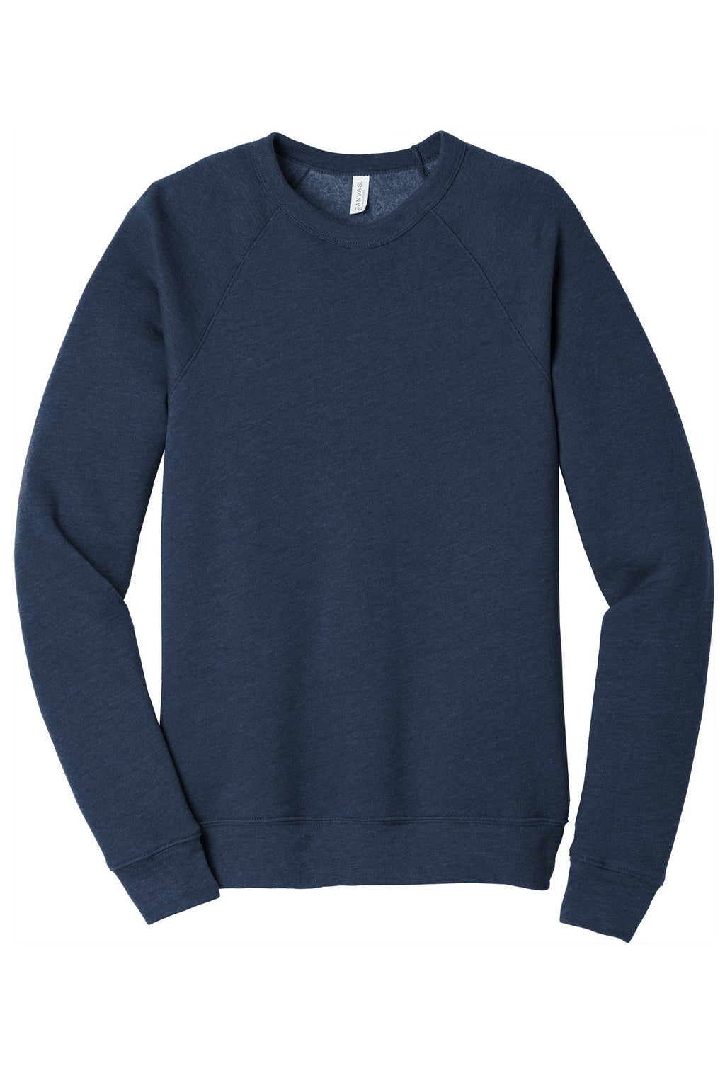 Front View of Ht Navy BELLA+CANVAS Unisex Sponge Fleece Raglan Sweatshirt. BC3901